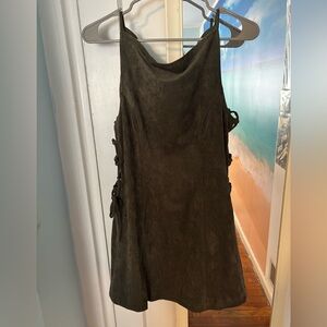 Suede Lace-Up Mini Dress in Dark Olive